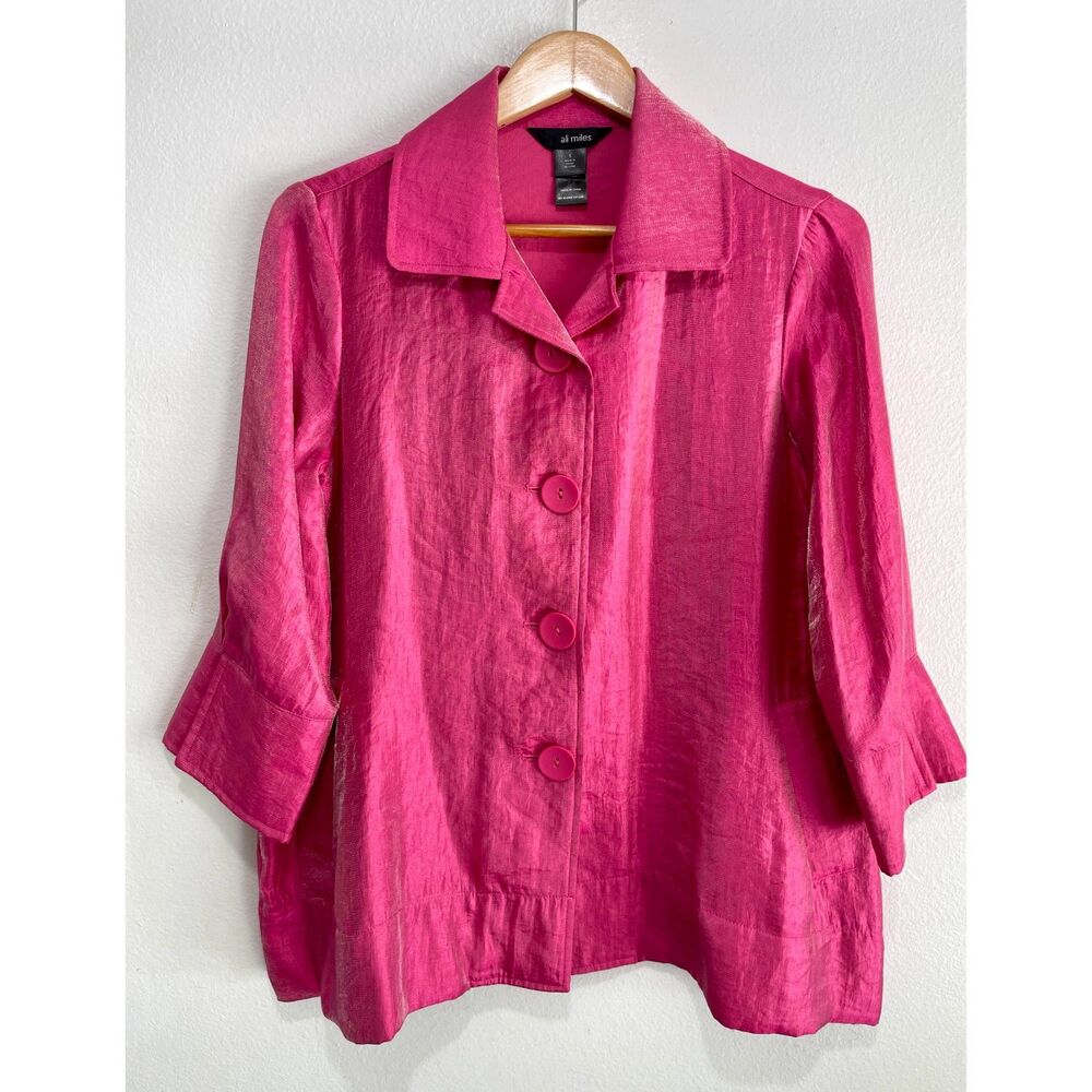 Ali Miles tunic button up shirt classic night out casual metallic pink women S